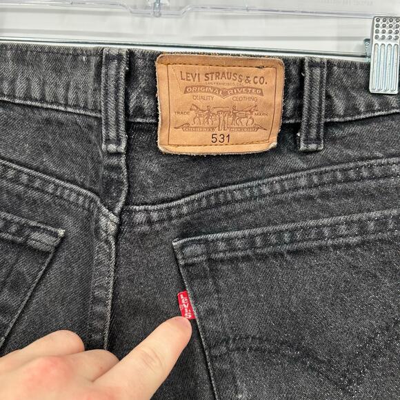 Vintage 80s Men's Levi's 531 Black Straight Leg Faded Denim Jeans 36x32 (35x33) - Picture 8 of 9